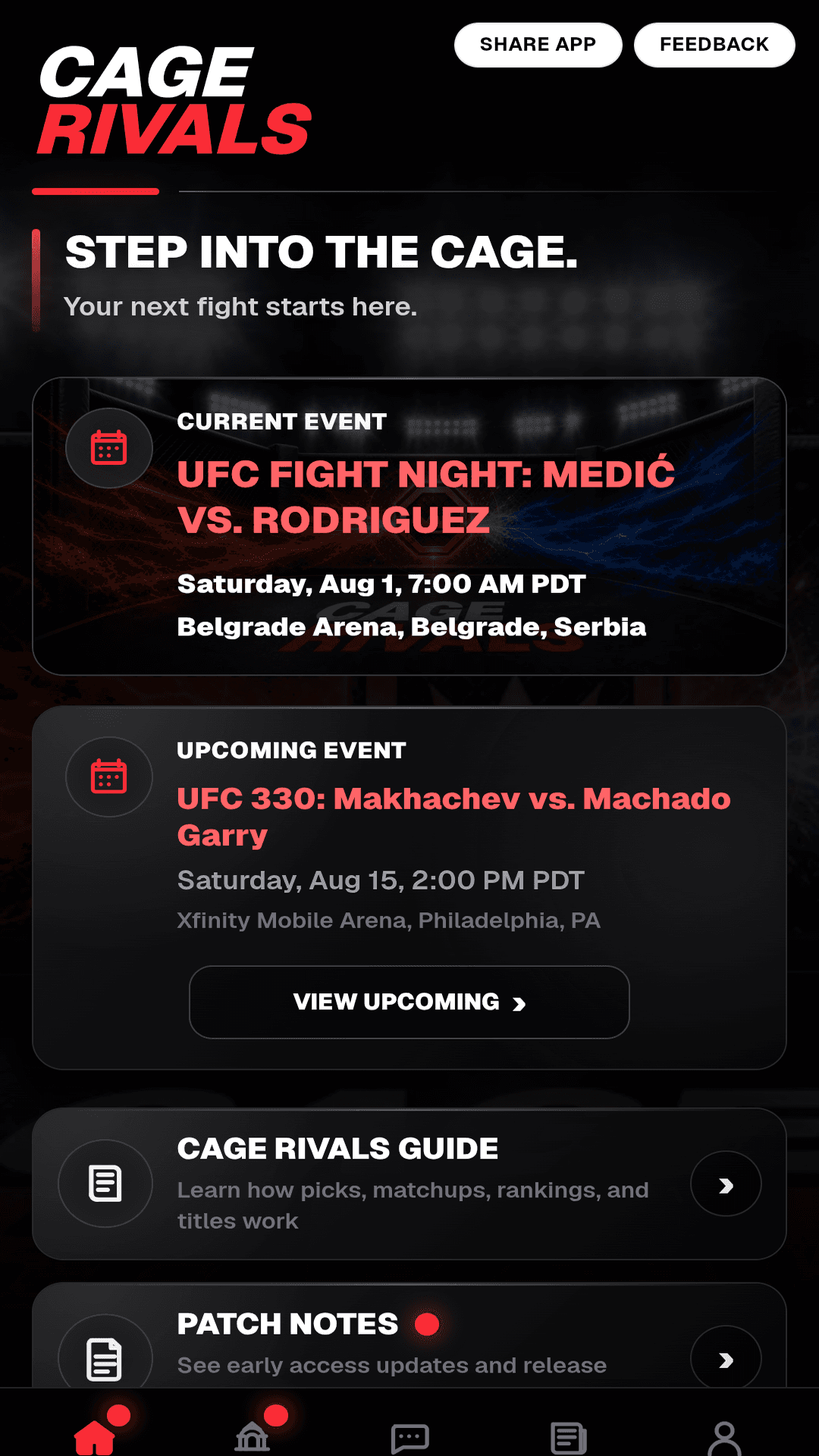 Cage Rivals home screen